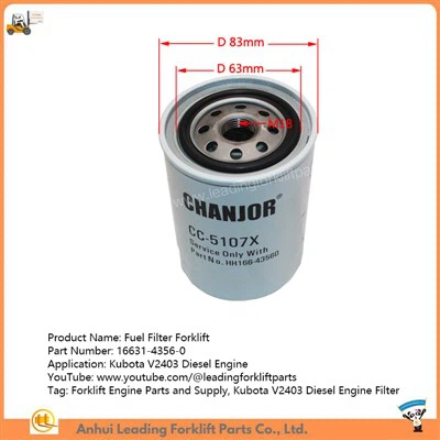 Fuel Filter Forklift | Kubota V2403 Diesel Engine Filter | Forklift Engine Parts and Supply | 16631-4356-0